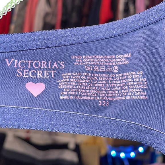 Blue with green polka dots Retro y2k bra Lined Demi bra perfect shape size 32b - Picture 8 of 8